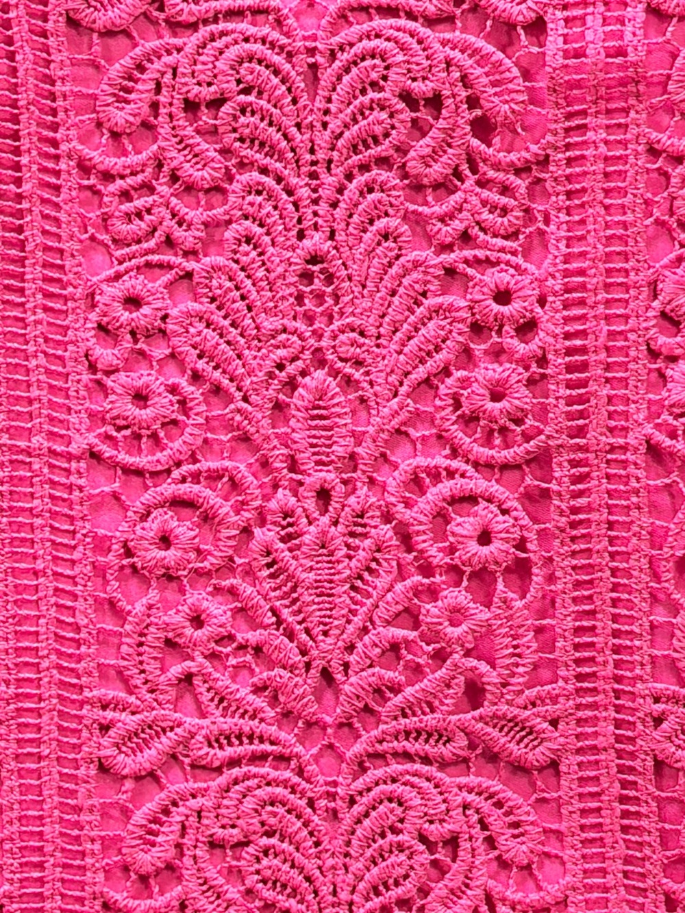 GUESS Hot Pink Floral Lace Mermaid Midi Dress Sweetheart Ruffle Hem Size 12 - Picture 6 of 10